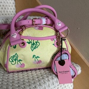 Juicy Couture Pink & Yellow Cherry Logo Dome Satchel